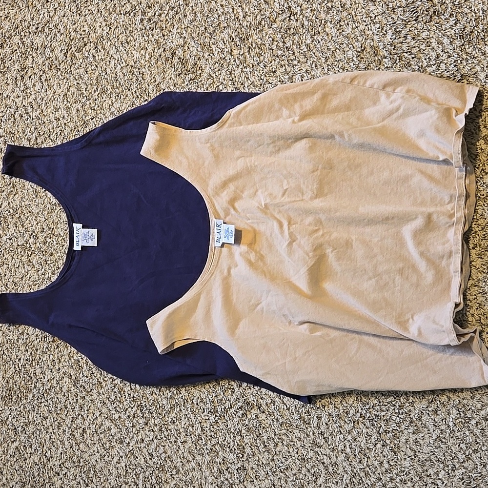 *Set of 2* Blair wide strapped tank tops navy blue and tan size 2XL